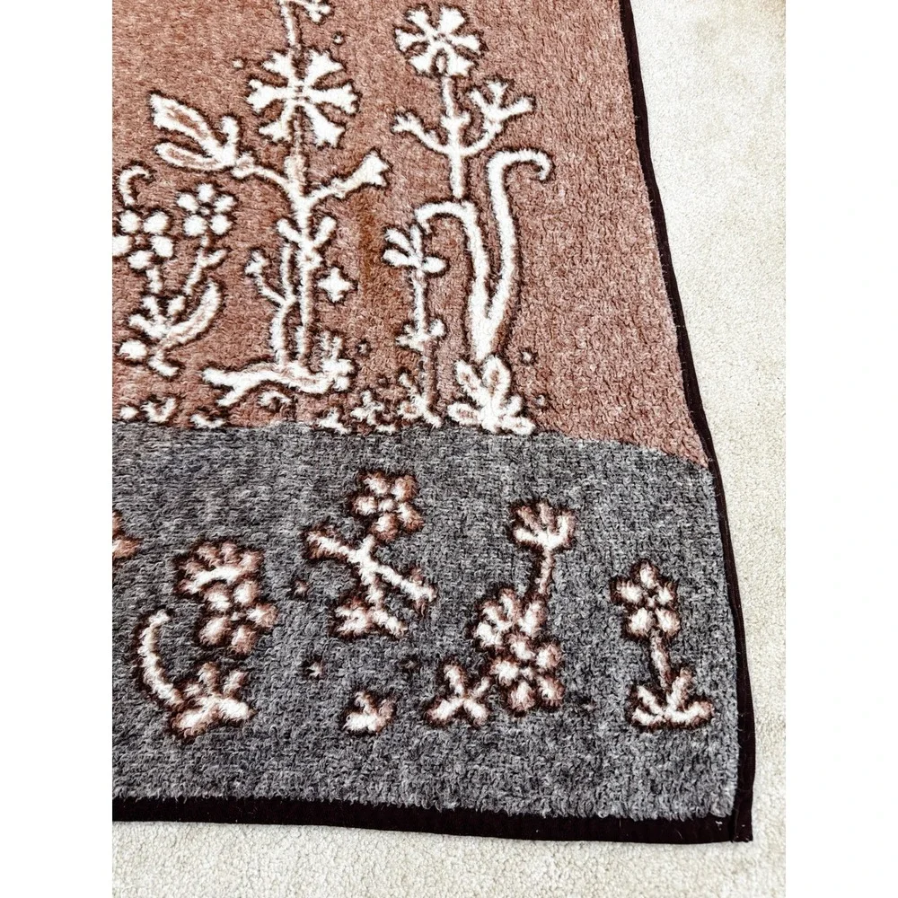 Vintage Reversible Unicorn Throw Blanket Floral Cottagecore Brown 84 x 52 Plush
